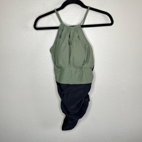 Cupshe Keyhole Tunnelled One Piece Swimsuit Green Black Large - Picture 3 of 8